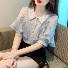 ファッション気質半袖シフォンシャツ女性夏服2025夏の新型デザイン感のある洋風シャツがやせて見える上着