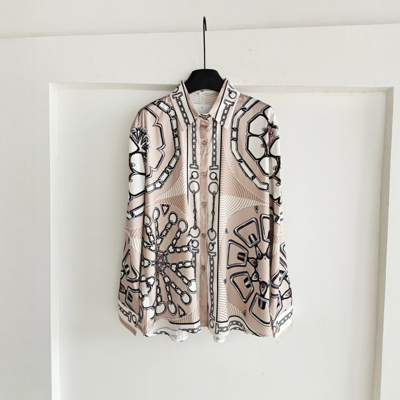 Light Luxury French Old Money Style Retro Rope Chain H Brand Positioning Print Long-Sleeve Shirt for Women 2026 Fashion Shirt