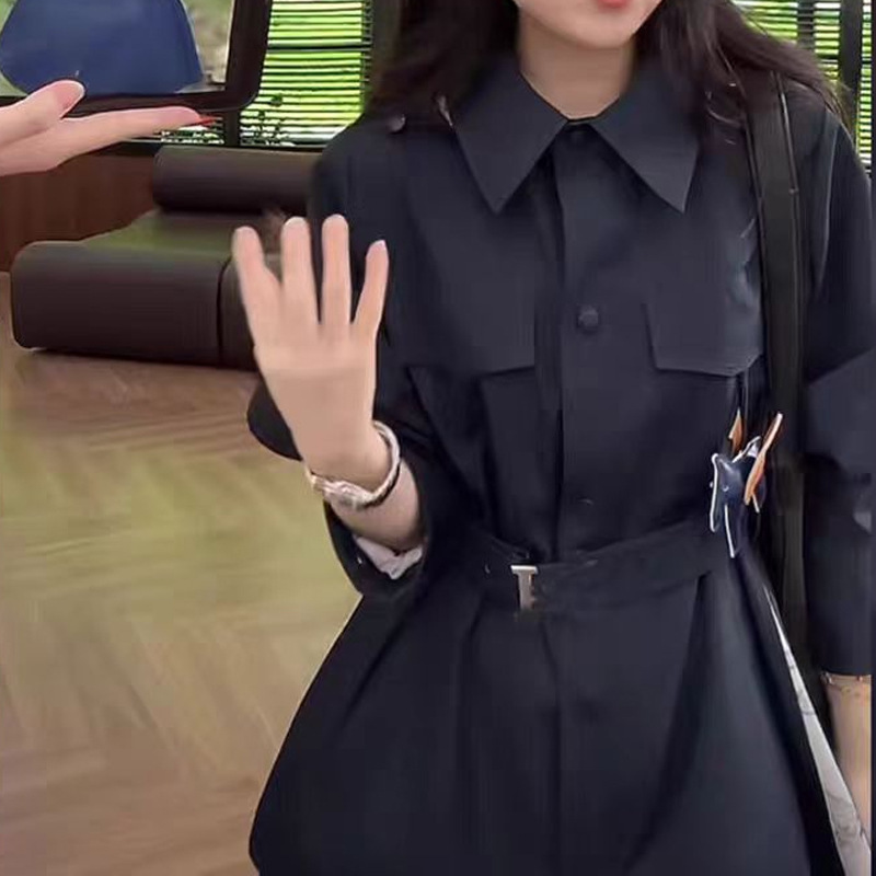 老钱篙质感连帽小马外套女款藏蓝色早秋独特超好看中长款风衣夹克|undefined