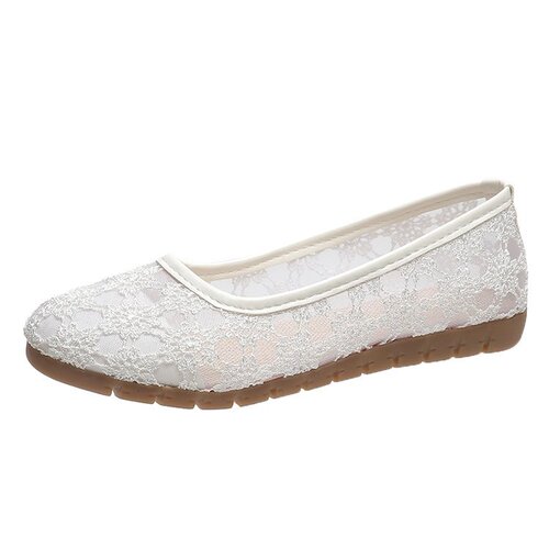 Women's Spring Summer Korean Style Mesh Round Toe Flat Mouth Mother's Shoes with Doudou Soles