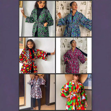 2025欧美跨境亚马逊秋季新款数码印花拼接腰带口袋和服外套女装