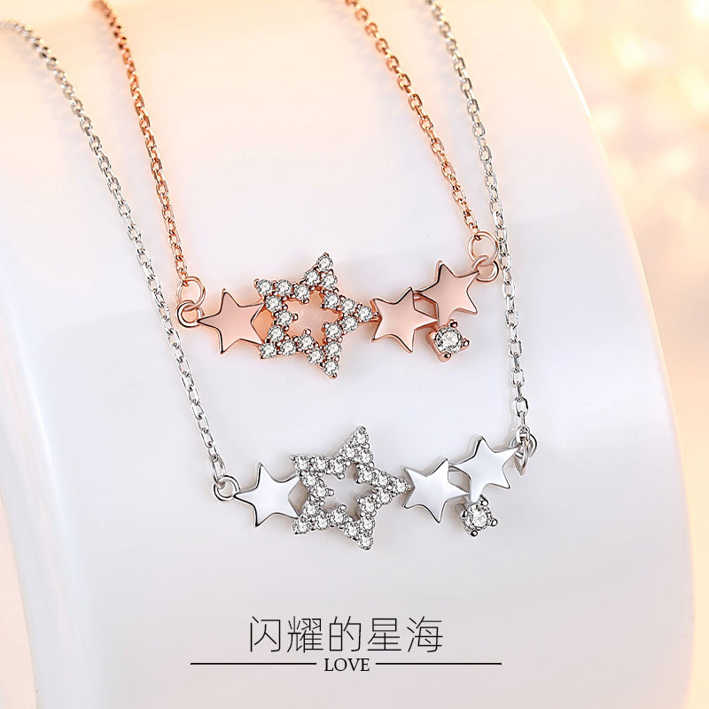Celebridad en línea Singapur S925 plata esterlina estrella de pentagrama COLLAR COLGANTE nicho simple diseño estrella clavícula cadena femenina