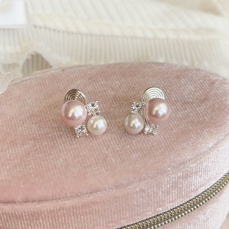 45# light pink pearl rhinestone mosquito coil ear cuff