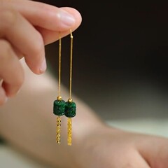トルマリンイヤリング耳ワイヤー 18 k ゴールドメッキロングタッセル中国風新中国風 2025 新しいレトロ漢服耳アクセサリー