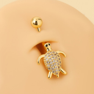 Amazon Body Piercing Zircon Turtle Navel Nail Micro-Paved Zircon Turtle Navel Button Fashionable Diamond Navel Ornament