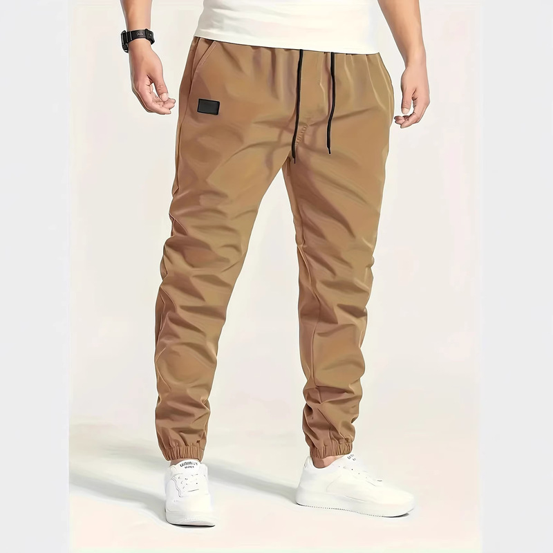 New Trendy Men's Pants for Cross-Border Trade, Popular American and European Sizes, Casual Pants with Leather Tags, Jogger Pants, Cuffed Pants