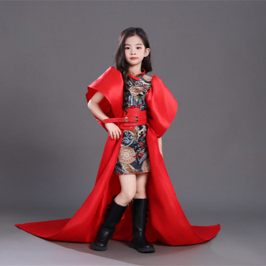 National Tide Girls' Cheongsam Red Performance Clothing Chinese Children's Model Show Battle Robe 2025 New National Tide Clothing