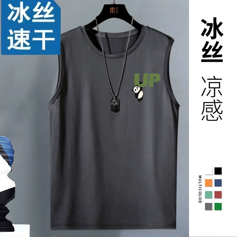 Мужской летний быстросохнущий топ из ледяного шелка, сетчатый, больших размеров, свободный, спортивный, без рукавов