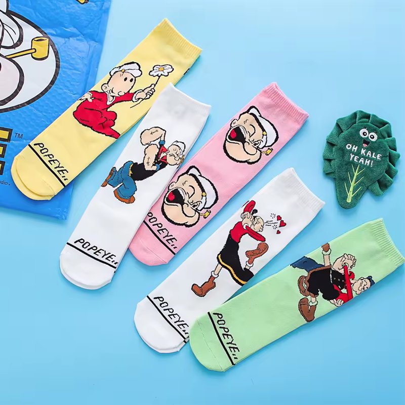 도매 사계절 애니메이션 인기있는 Popeye 제조 업체 남성 튜브 여성 면화 tiktok 대외 무역 조수 양말 남성 양말