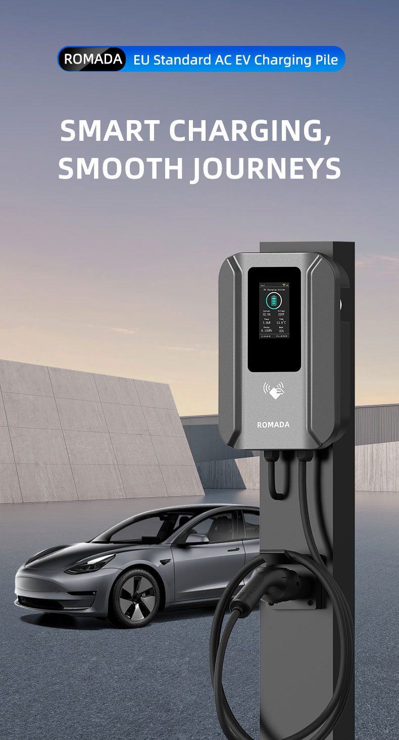 New energy home AC slow charging wall-mounted column-type charging station 7KW/11KW/22KW European standard Type2 cross-border