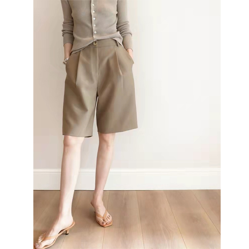 Pear-Shaped Figure Bi~ Suit Shorts for Women Summer Thin Elegant Work Clothing High-Waisted Straight Wide-Leg Mid-Length Pants