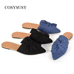 Foreign Trade Cross-Border 2025 Summer New Pointed Toe Flat Sandals Ins Lazy Half-Slippers Nubuck Black Mule Slippers
