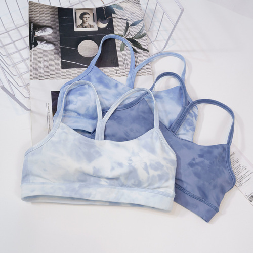 Water-based ink print tie-dye double-sided velvety sport bra for women yoga Y-thin strap beautiful back strap close-fitting underwear
