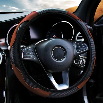 accessories without inner ring steering | Steering wheel cover - carbon-fiber-sport-style-elastic-bandless-new-black-coffee-color-dd-37-38-universal-without-inner-ring