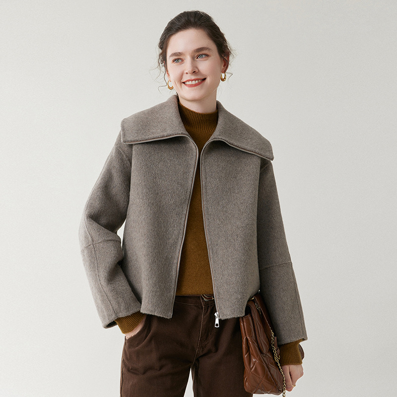 Trendy 2025 New Double-Sided Wool Coat Short Zipper Korean Style Loose Casual Woolen Jacket in Stock