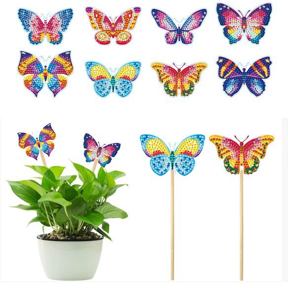 Estacas decorativas para macetas con diseño de flores para decoración de plantas en el hogar y escritorio, fabricante de estacas de jardín hechas a mano con pegatinas de diamantes DIY.