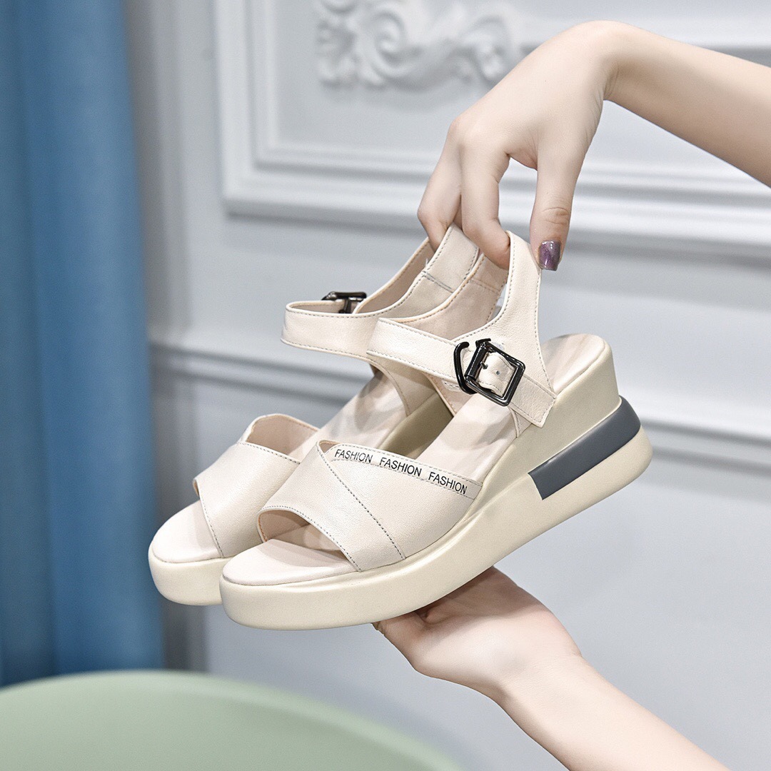 Giày sandal đế xuồng da thật quai đơn thời trang — Màu đen (Da bò lớp đầu tiên)