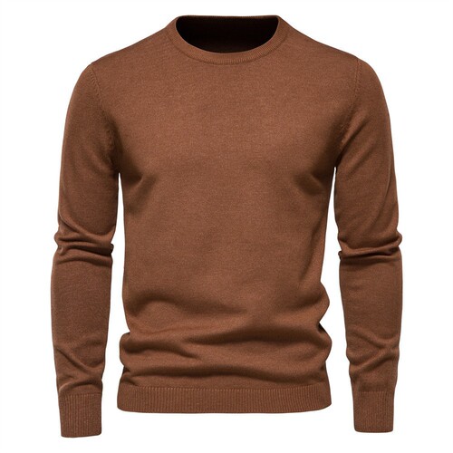 New Cross-Border Temu Autumn/Winter Foreign Trade Knit Sweater for Men, Round Neck, Fitted Wool Sweater, Trendy Hoodless Knit Top for Men