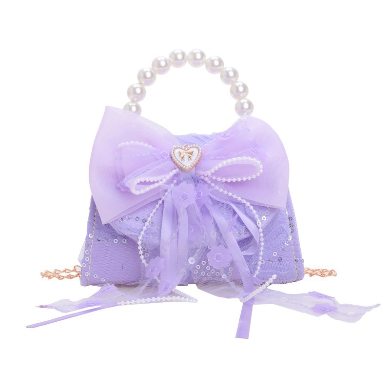 Lindo bolso de cadena de niña de estilo princesa, bolso de bebé de amor con lazo, bolso de niño de encaje con fragancia pequeña