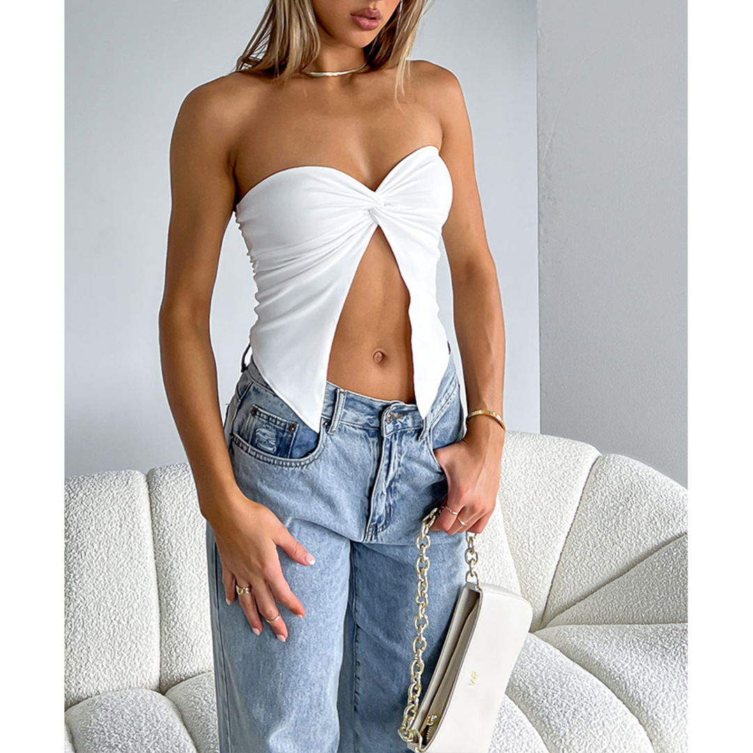 Short Top Length Wrap Crop Top Tops Type Wholesale Women'S Streetwear Solid Color Multicolor Pleated Tank Tops