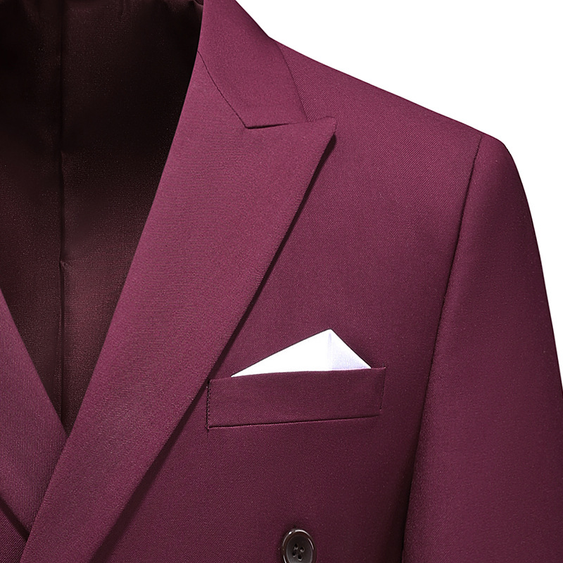 Men's Clothing new men's large size suit two piece double breasted solid color suit for men burgundy bracket_voghion.com