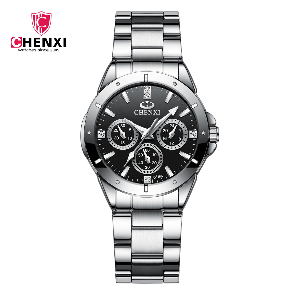 CHENGXI Chenxi 019A pareja moda ronda reloj de cuarzo impermeable creativo correa de acero moda casual Reloj de pulsera