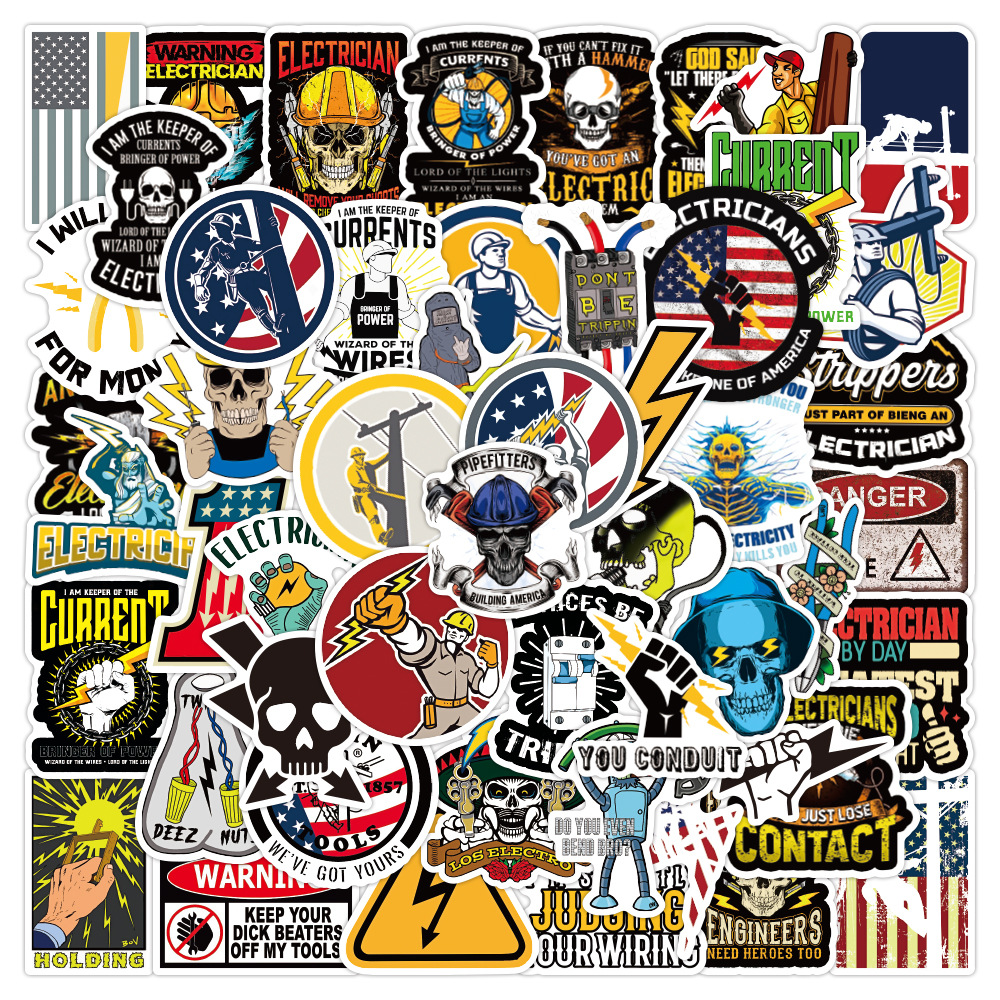 Amazon Venta caliente Casco Pegatinas Casco de seguridad Electricista Soldador Decoración impermeable Pegatinas de graffiti Pegatinas de motocicleta al por mayor