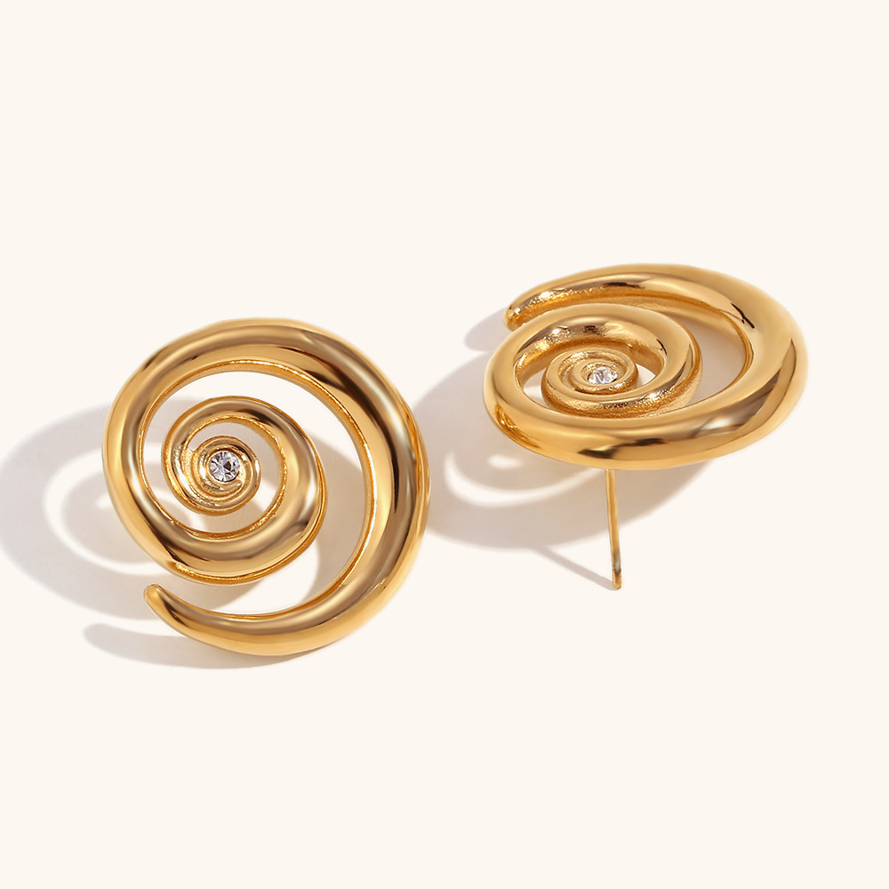 Circle, Lines Pattern 1 Pair Simple Style Commute Circle Lines Plating Stainless Steel Zircon 18K Gold Plated Ear Studs