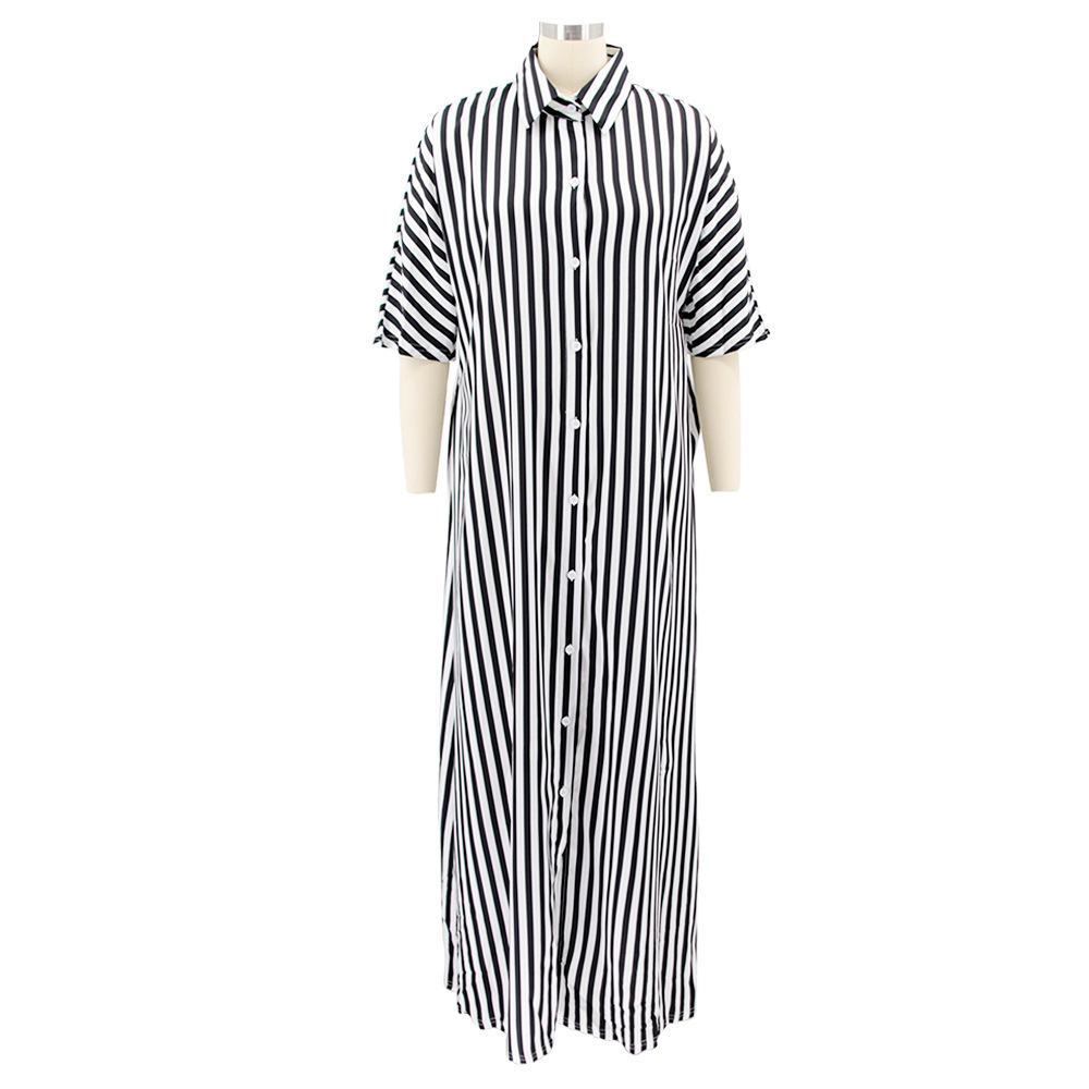 Women Clothing Striped Shirt Women Dress Split Dress French Dress