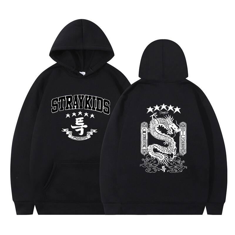 Stray Kids Style Hooded Sweatshirt with Dragon Pattern on the Front and Back, Super Cool and Trendy, a Must-Have for Fashionistas