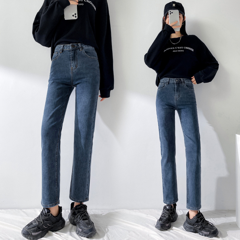 2022春季新款高弹力修身直筒牛仔裤女小个子八分裤Women Jeans