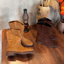 新款尖头西部牛仔靴2025秋冬休闲百搭显瘦大筒马丁靴复古洋气短靴
