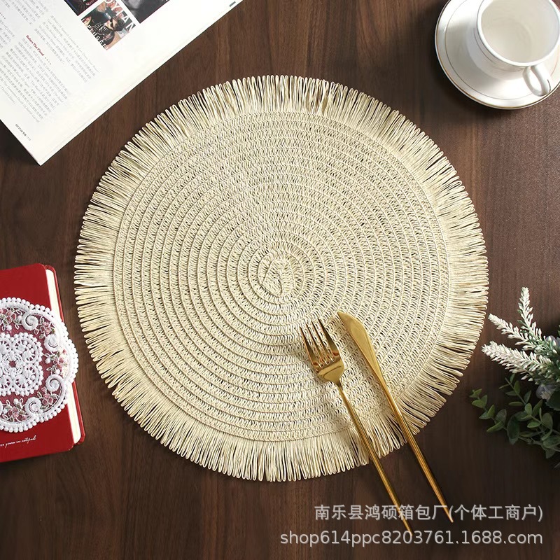 Tejido a mano almohadilla de comedor europea almohadilla de decoración circular almohadilla de aislamiento térmico almohadilla de platos almohadilla de tazas cocina simple almohadilla de comedor