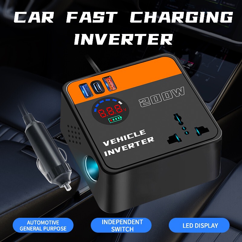 Cross-Border Hot Selling Car Inverter 12V24V to 110V220V Car Truck Converter Type-C Fast Charge