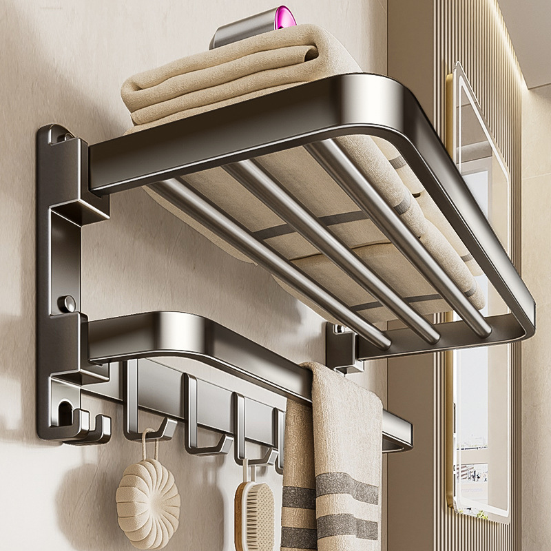 Gun Grey Towel Rack Punch-free Toilet Five-piece Storage Rack Space Aluminum Toilet High-end Bathroom Bath Towel Rack