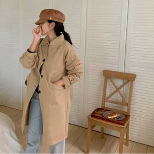South Korea Spring Retro Casual Simple Lapel Single-breasted All-match Mid-length Coat Jacket