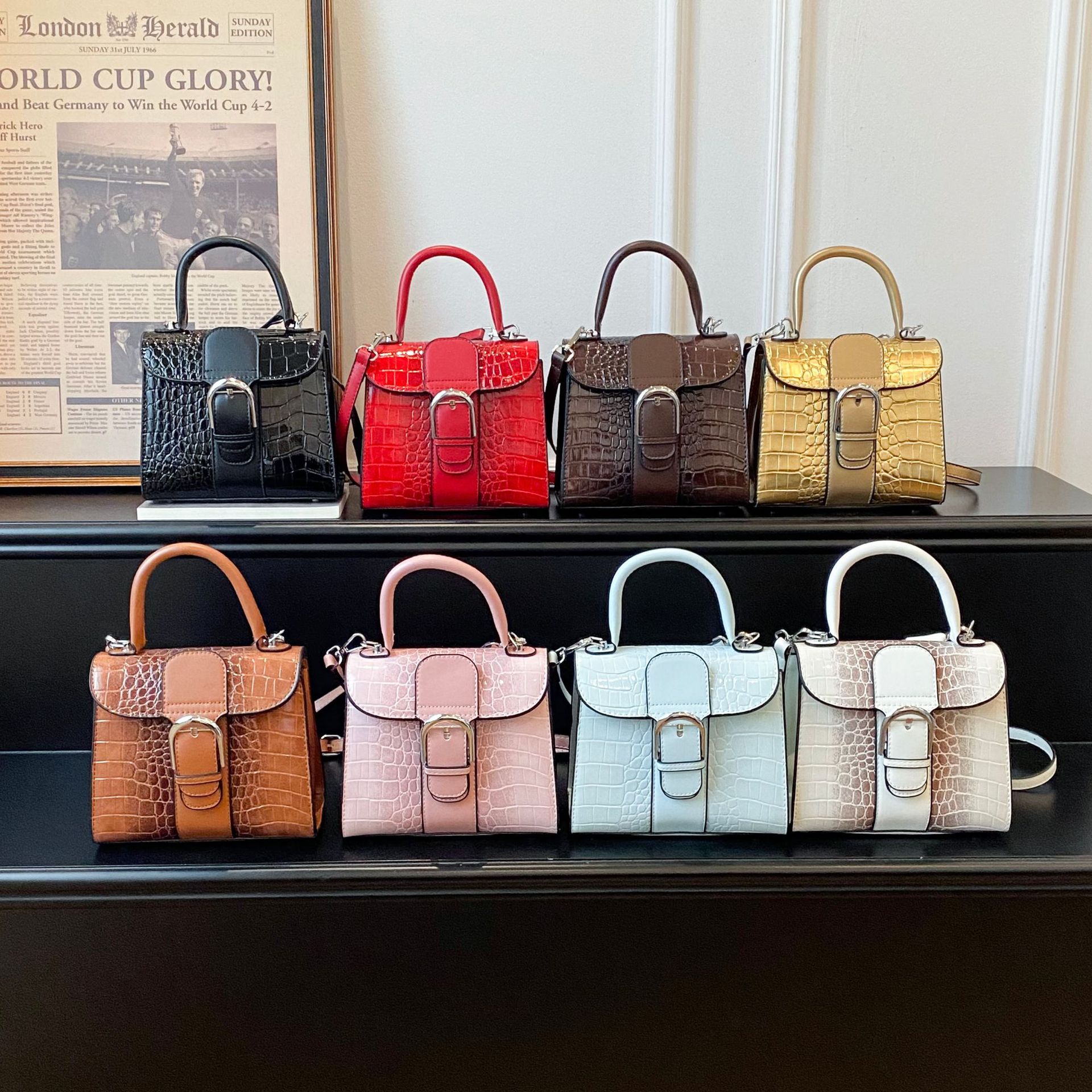 Bolso de mano retro cocodrilo transfronterizo lujoso ligero de moda versátil bolso de hombro de tendencia diaria de comercio exterior bolso de color contraste Kelly