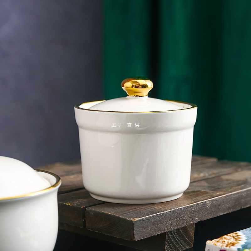 A5L Ceramic Soup Bowl, Waterproof Separating Dripper Commercial Cover Small Stew Pot Dessert Bowl Hotel Clay Pot Soup Bowl