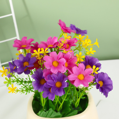 Simulation potted fake flower bonsai new life pot jumping orchid and chrysanthemum interior decoration ornaments mini