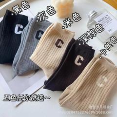 Sporty Cotton Socks, Xiaohongshu Influencer Socks for Women, C Letter, Japanese and Korean Style, Mid-Calf Ins Trendy Socks, Autumn and Winter Breathable and Sweat Absorbent
