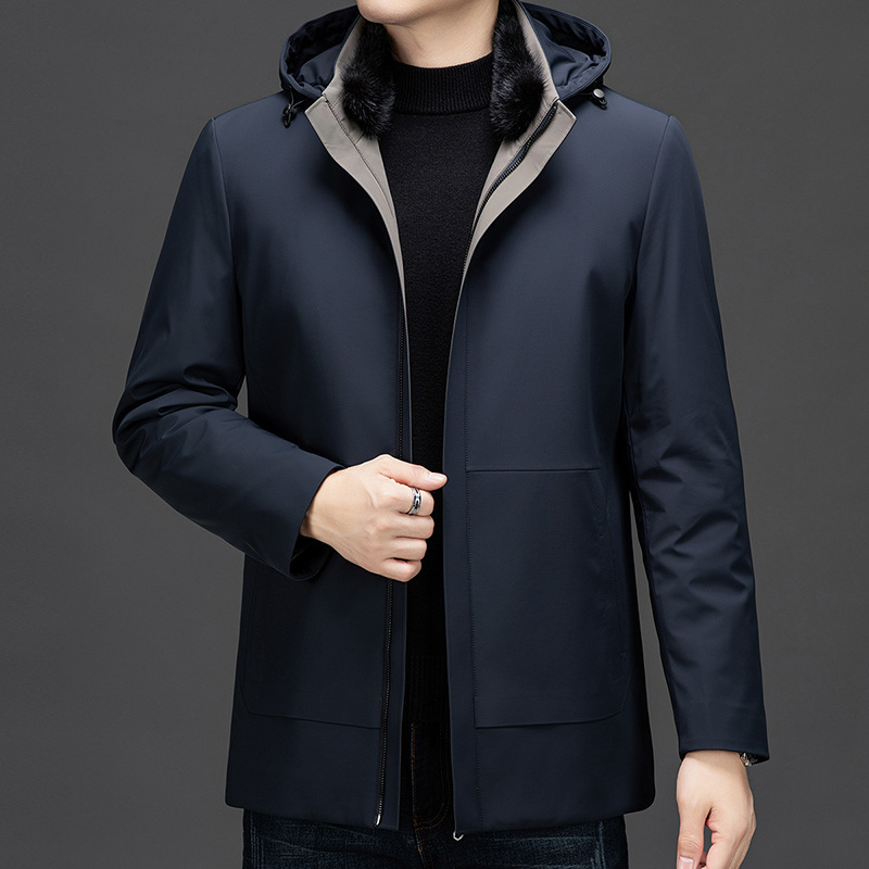 Zheng Brand High-end Detachable Rabbit Fur Liner Jacket Thickened Warm Men's Winter Middle-aged Dad Casual Jacket