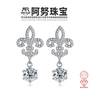 Cross-Border Exclusive for 1 Carat Moissanite 925 Silver Earrings Crown Tail Flower Niche Luxury High-End Jewelry Wholesale