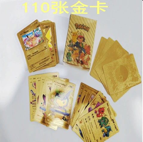 Детские карты с золотым тиснением, золотые карты Pokémon Pocket Monster, карты с изображением питомцев-эльфов, 110 карт, многоязычные карты