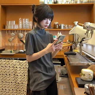 美式交叉连身领正肩短袖男款夏季高级感修身薄款针织t恤半袖上衣