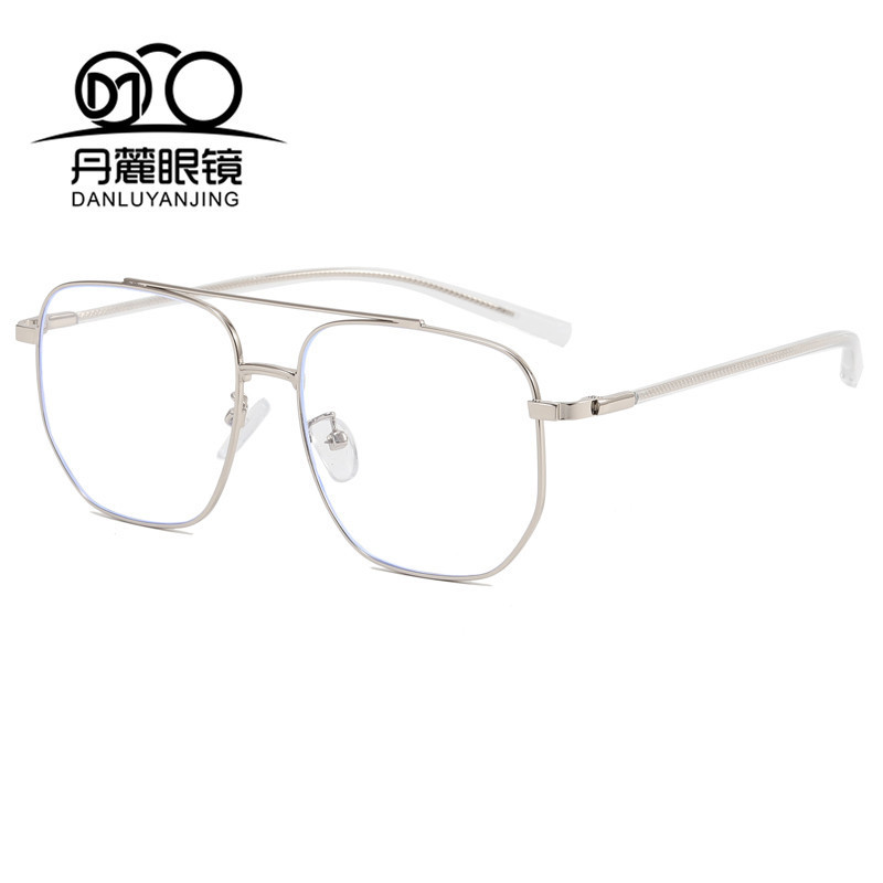Retro Metal Square Large Frame Double Beam Pilot Glasses Frame Men's Anti-Blue Light Glasses Flat Mirror Myopia Glasses Frame