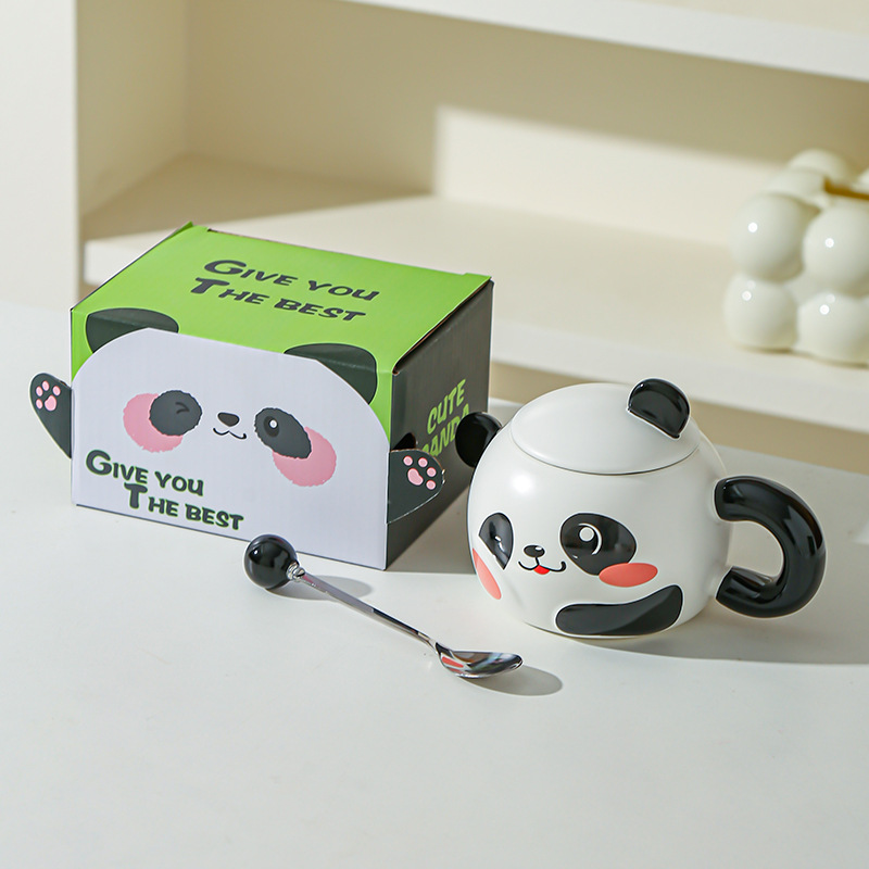 Creativo panda red taza de agua roja taza de marca de taza de cerámica de oficina en el hogar regalo de taza de desayuno de dibujos animados