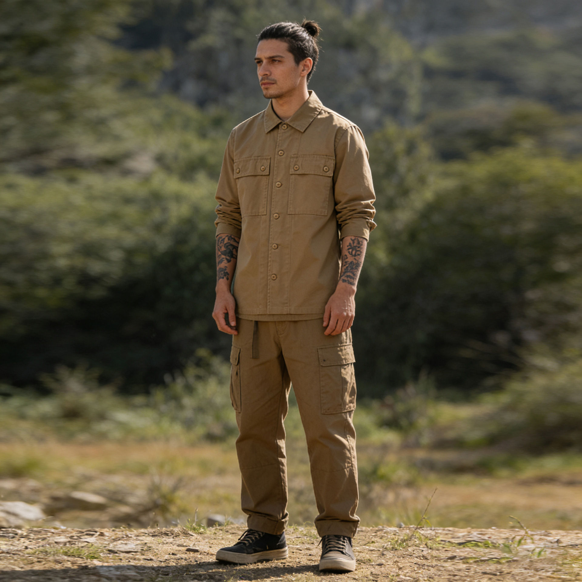 OKONKWO Tigre raya Camo Tigre patrón camisa de camuflaje hombres herramientas ingeniero camisa de manga larga