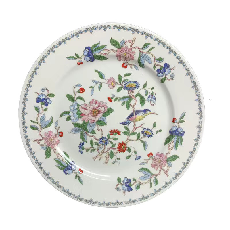 8 pulgadas de borde redondo lleno de flores y pájaros