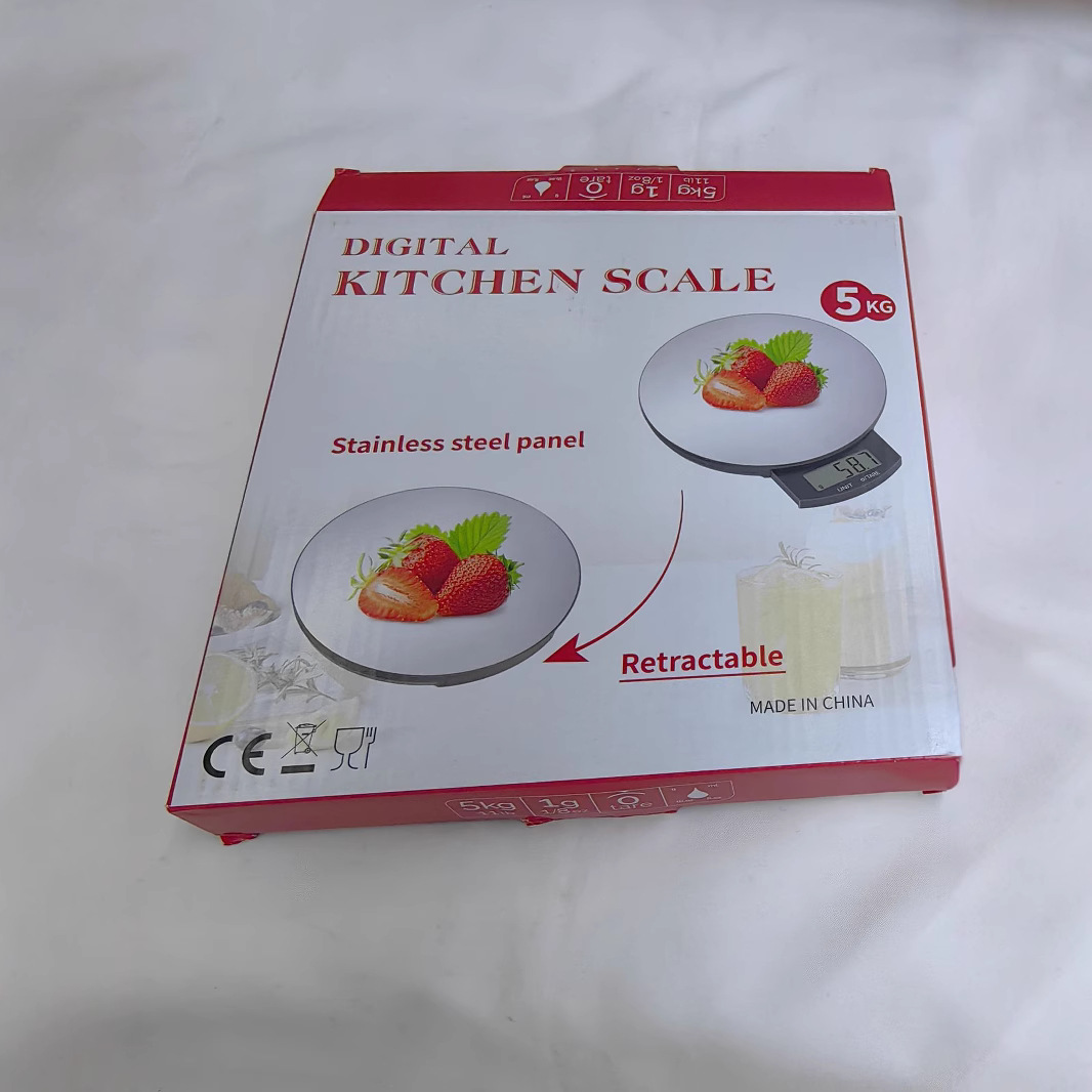 2025 transfronterizo Amazon escala electrónica pantalla retráctil 5kg horneado de alimentos redondo de vidrio pesa escala de cocina