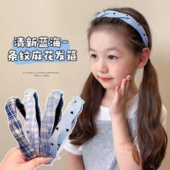 儿童发箍韩系蓝色格纹甜美发饰小女孩头箍不勒头防滑碎发神器头饰